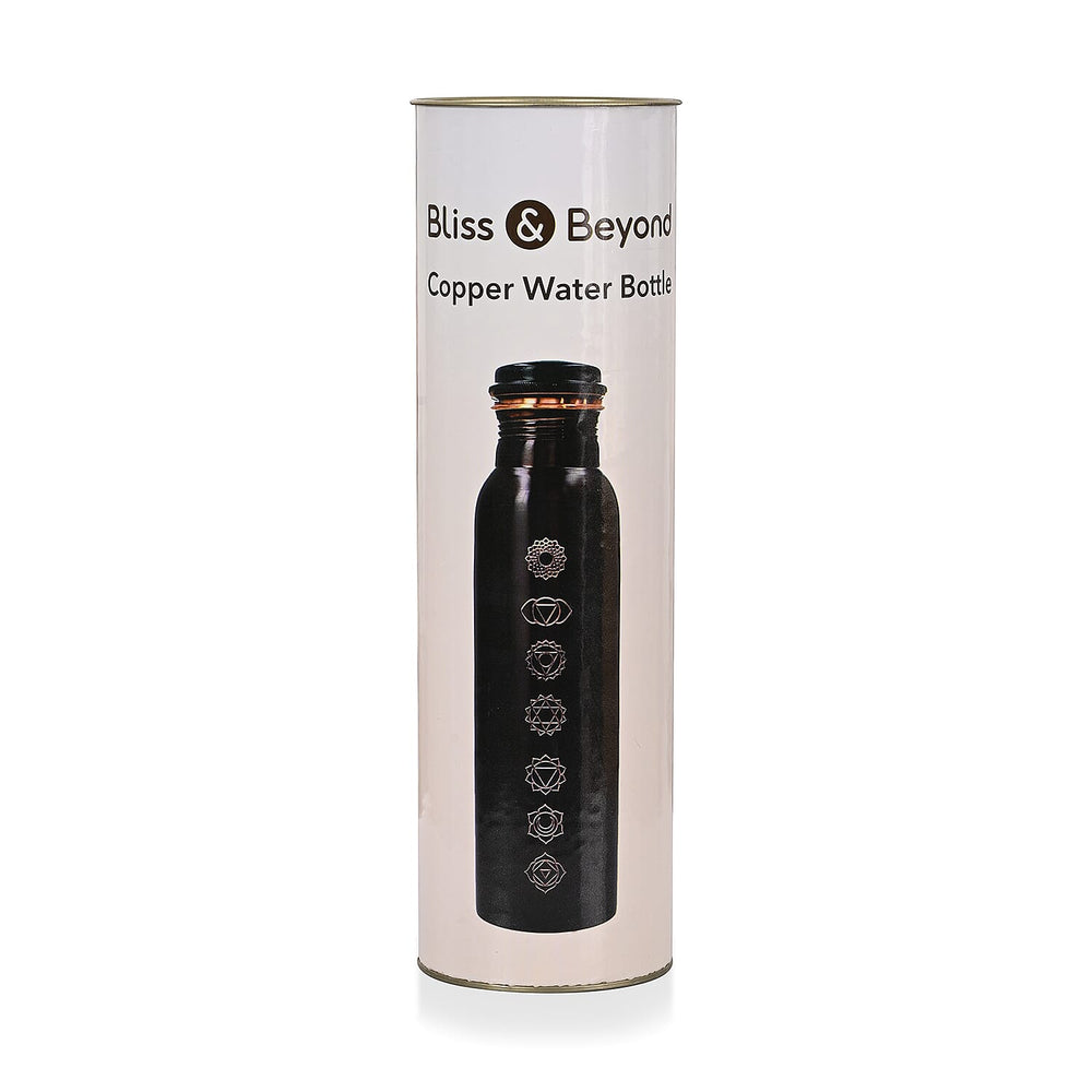 Bliss - Beyond Engraved Seven Chakra Copper 750ml Water Bottle with Tin Gift Box - Black