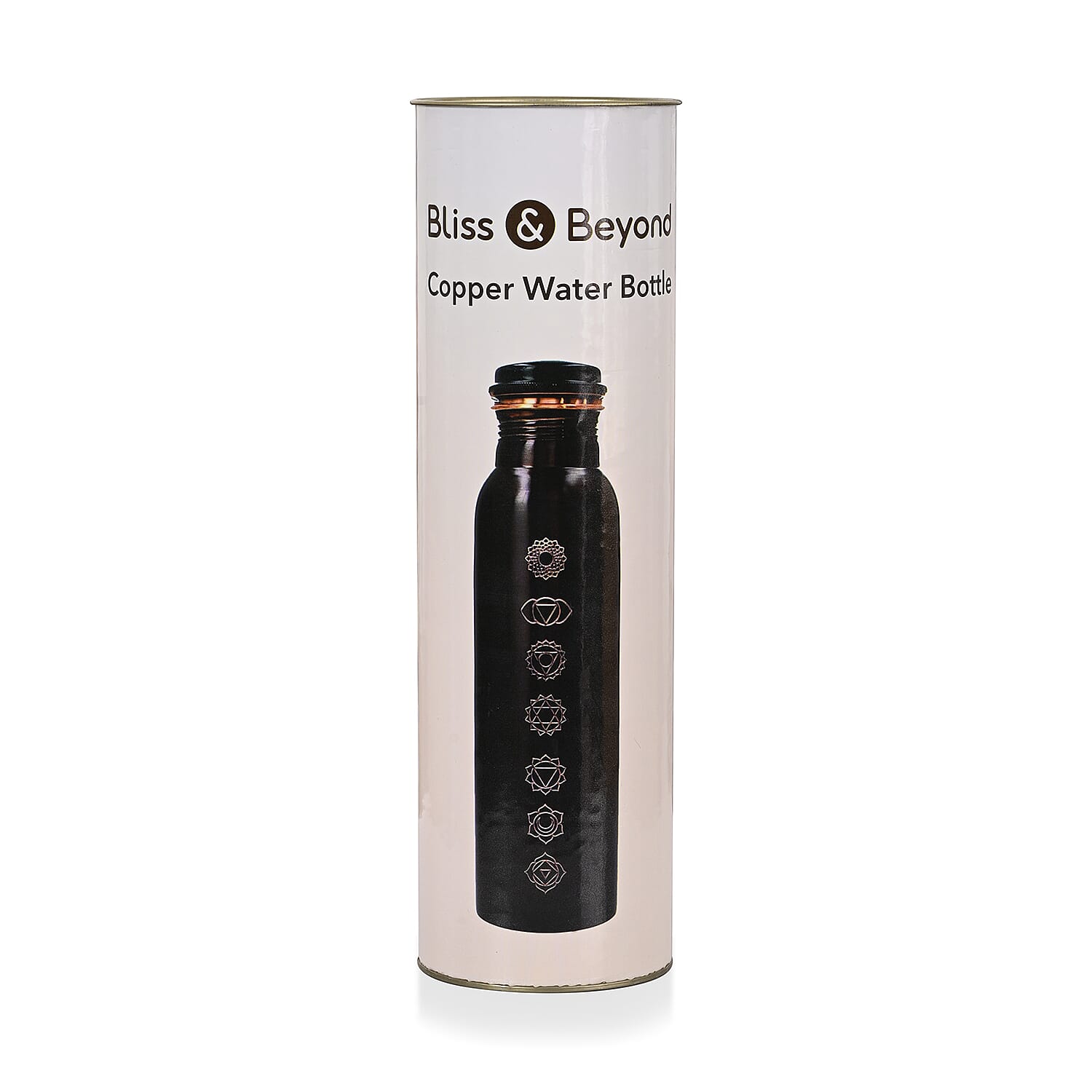 Bliss - Beyond Engraved Seven Chakra Copper 750ml Water Bottle with Tin Gift Box - Black