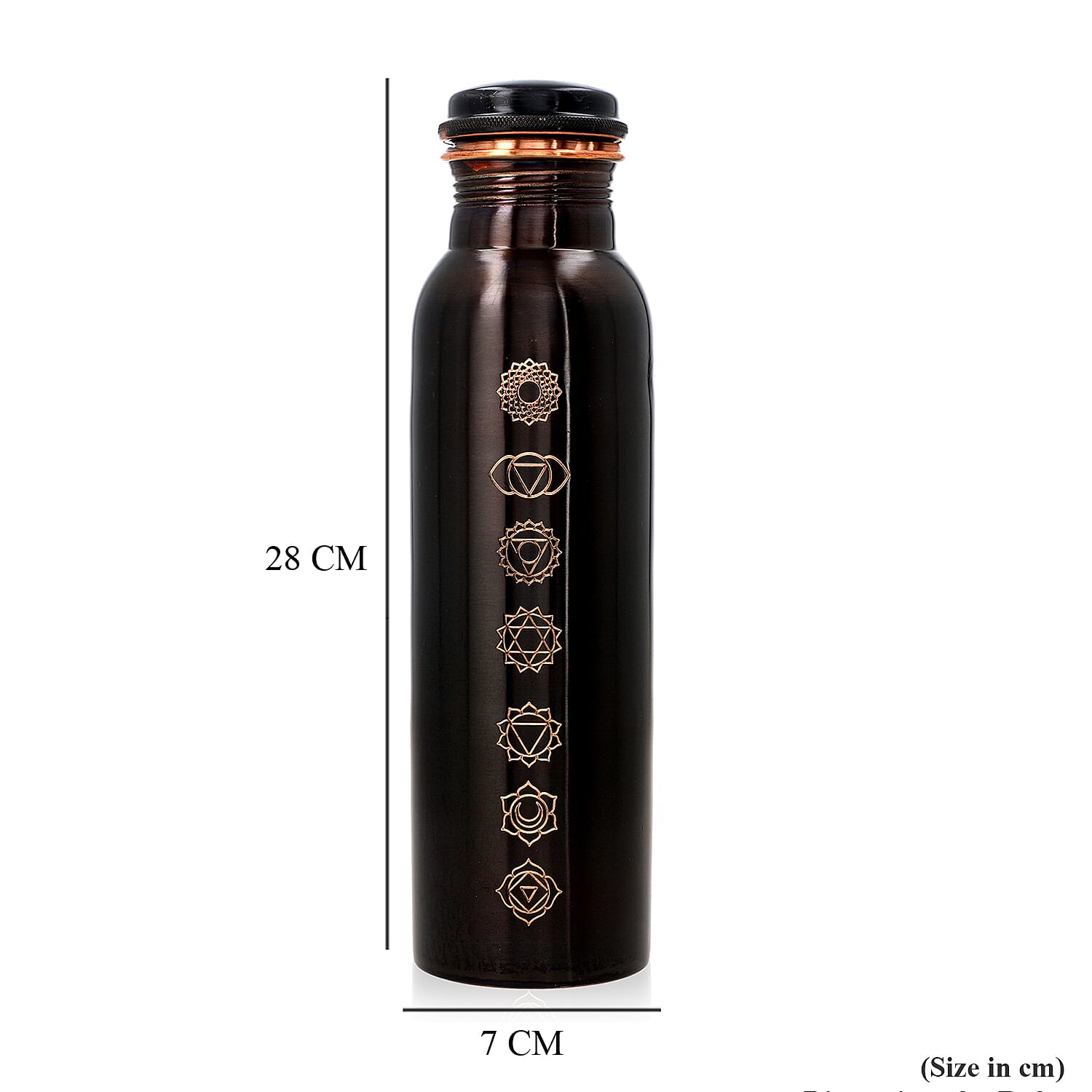 Bliss - Beyond Engraved Seven Chakra Copper 750ml Water Bottle with Tin Gift Box - Black