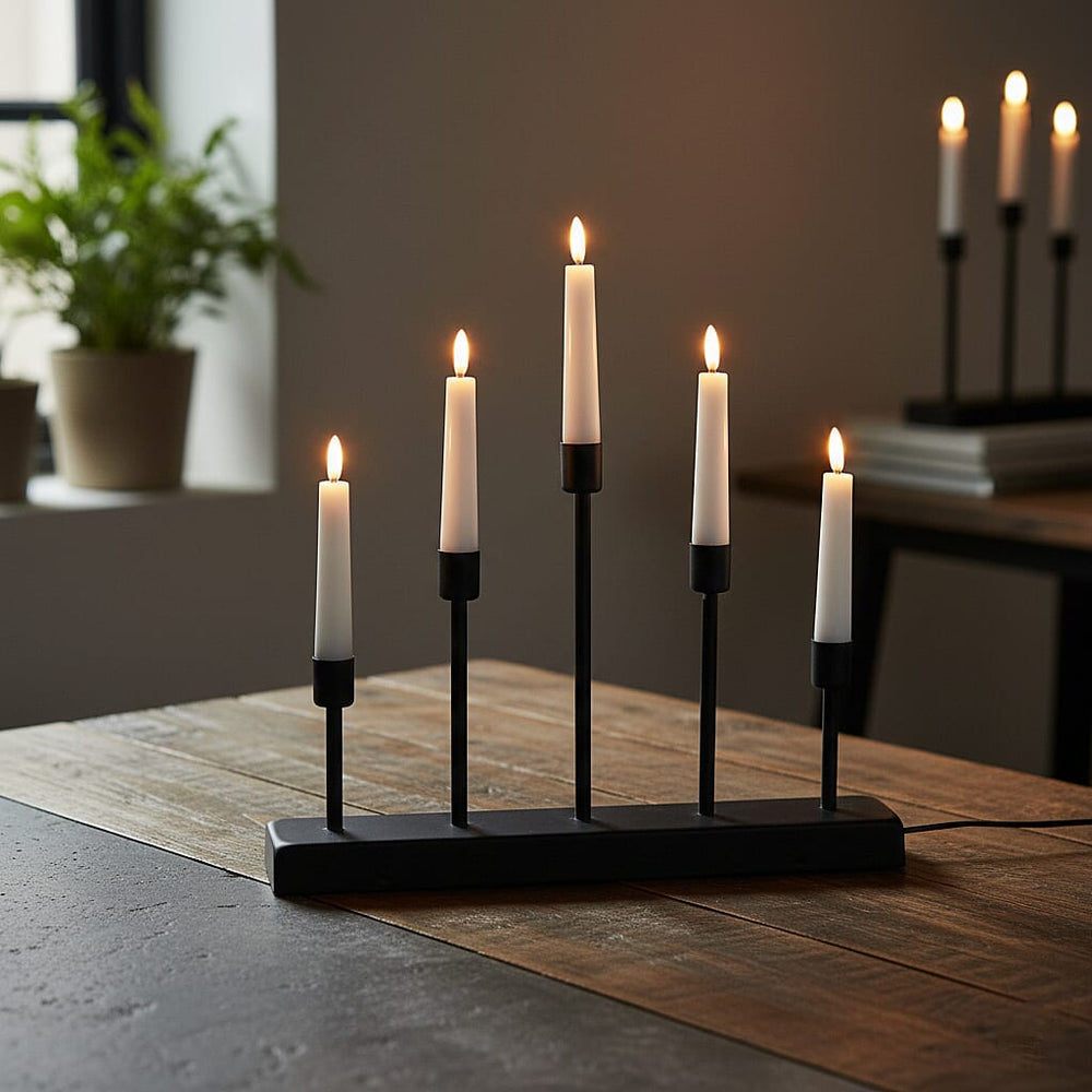 LOWEST EVER PRICE - 5L Warm White LED Candle Light with Iron Stand Candlestick (32 CM) - Black - White