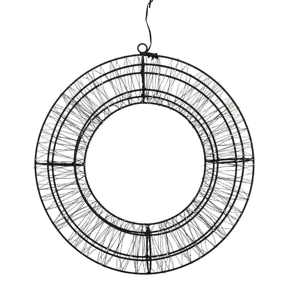 720L Warm White LED 3D Circle Christmas Light Decoration (38cm) - Indoor Hanging Ornament with Black Iron Frame