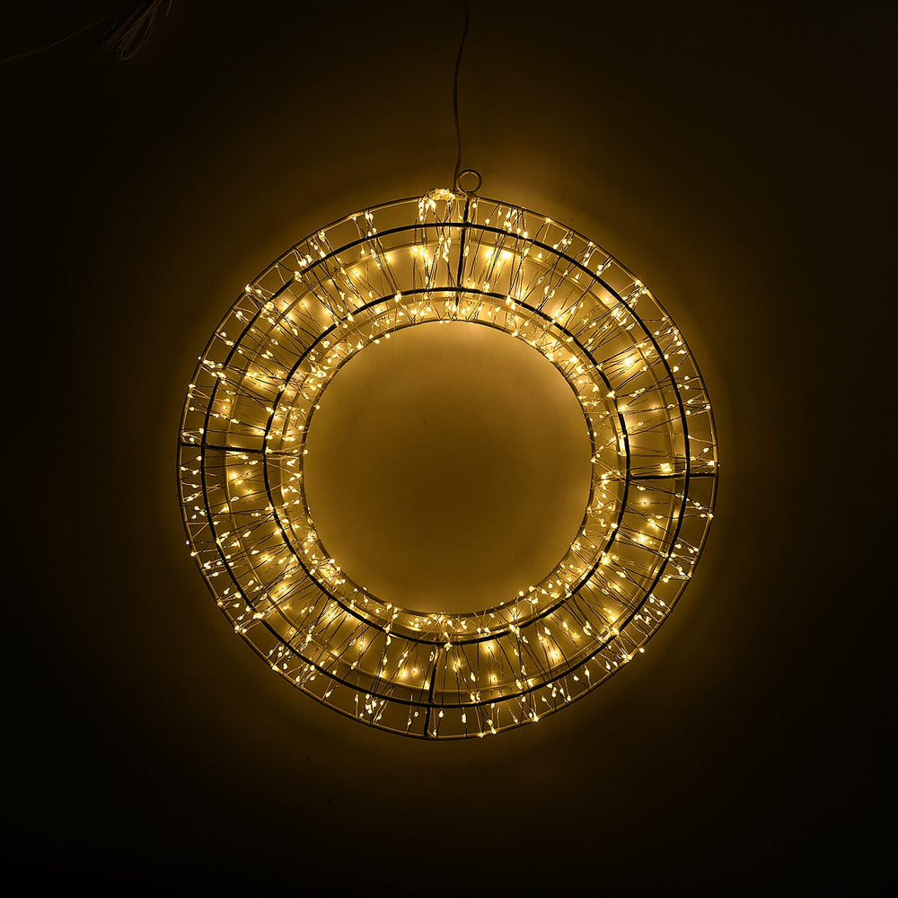 720L Warm White LED 3D Circular Christmas Light Decoration with 38cm White Iron Frame and 5m Extension Cable