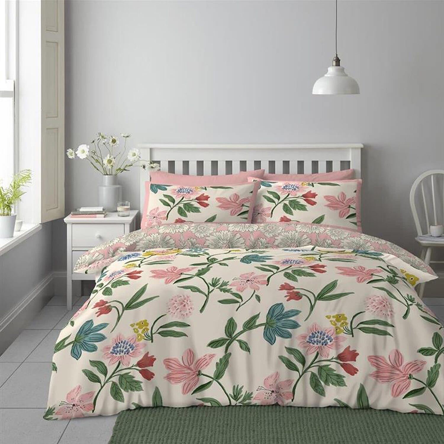 Bloosom Veils Reversible Set of 4 Duvet Cover, 2 Pillowcase and fitted sheet - King