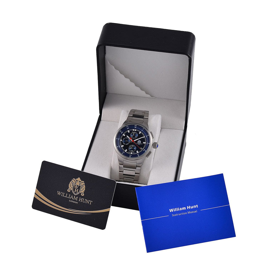 William Hunt Blue Dial 5 ATM Water Resistant Watch With Presentation Box
