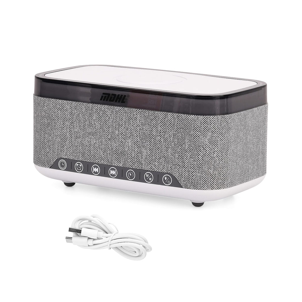 Wireless Charging Bluetooth Speaker with Alarm Clock & White Noise - White