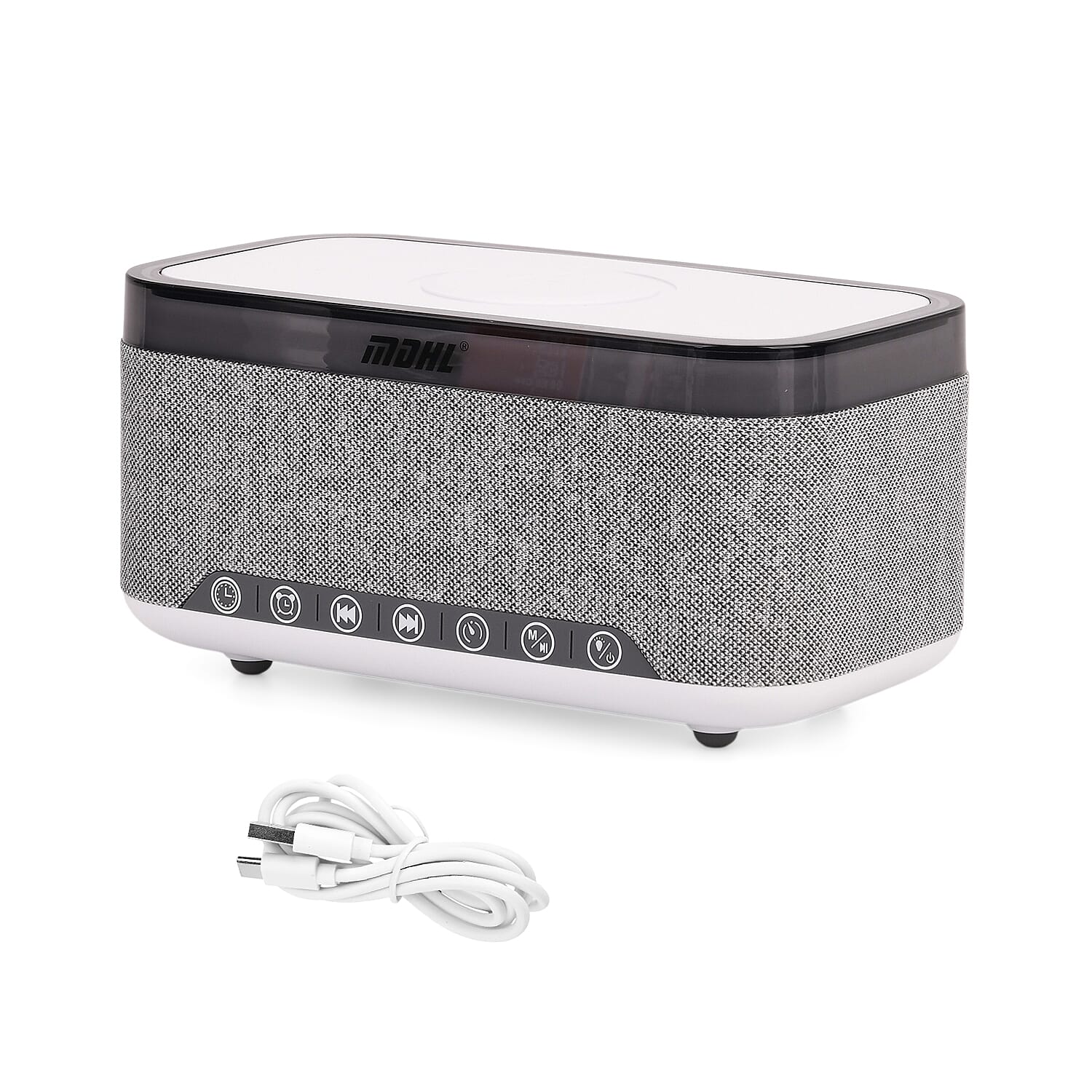 Wireless Charging Bluetooth Speaker with Alarm Clock & White Noise - White