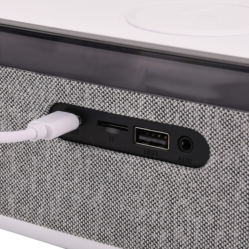 Wireless Charging Bluetooth Speaker with Alarm Clock & White Noise - White