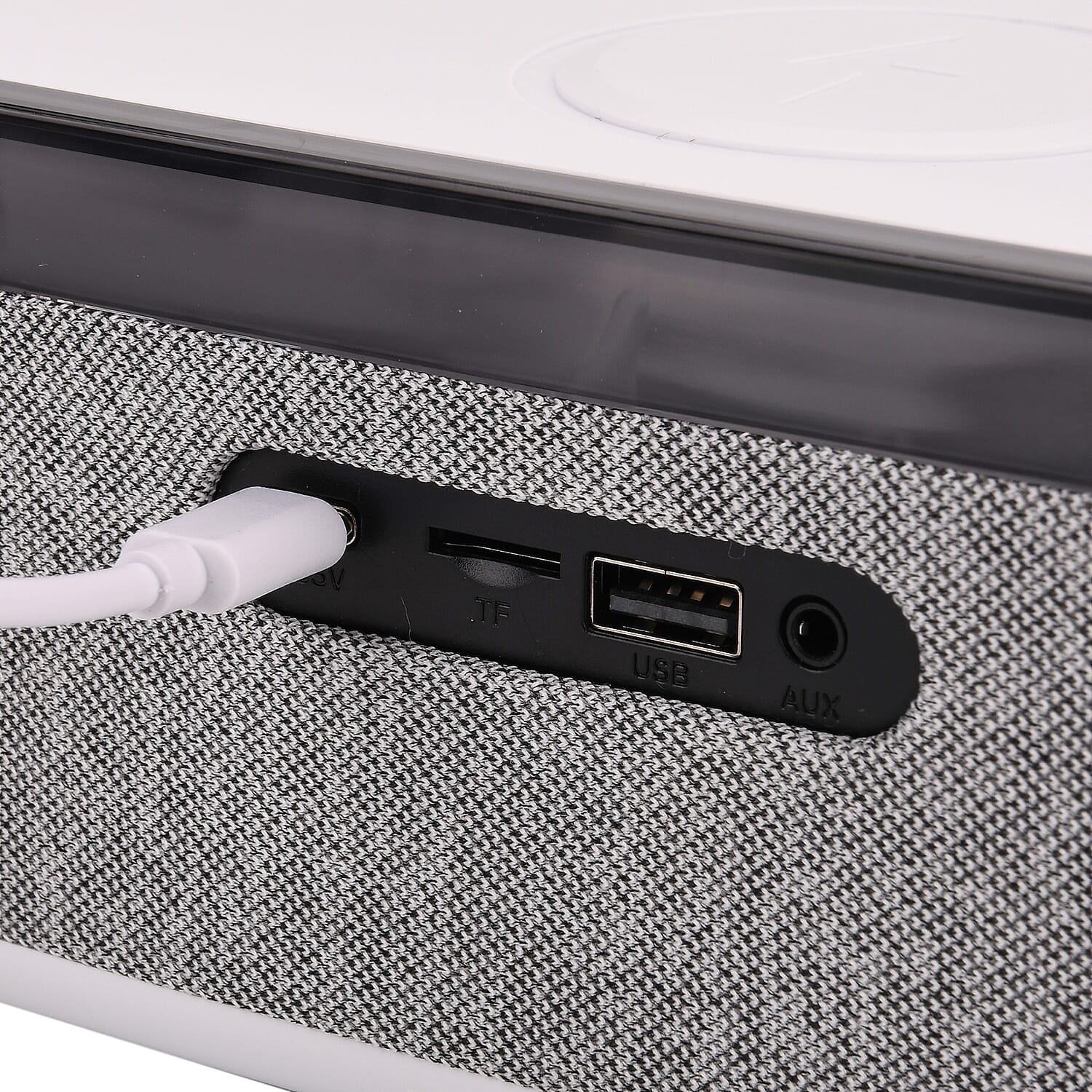 Wireless Charging Bluetooth Speaker with Alarm Clock & White Noise - White