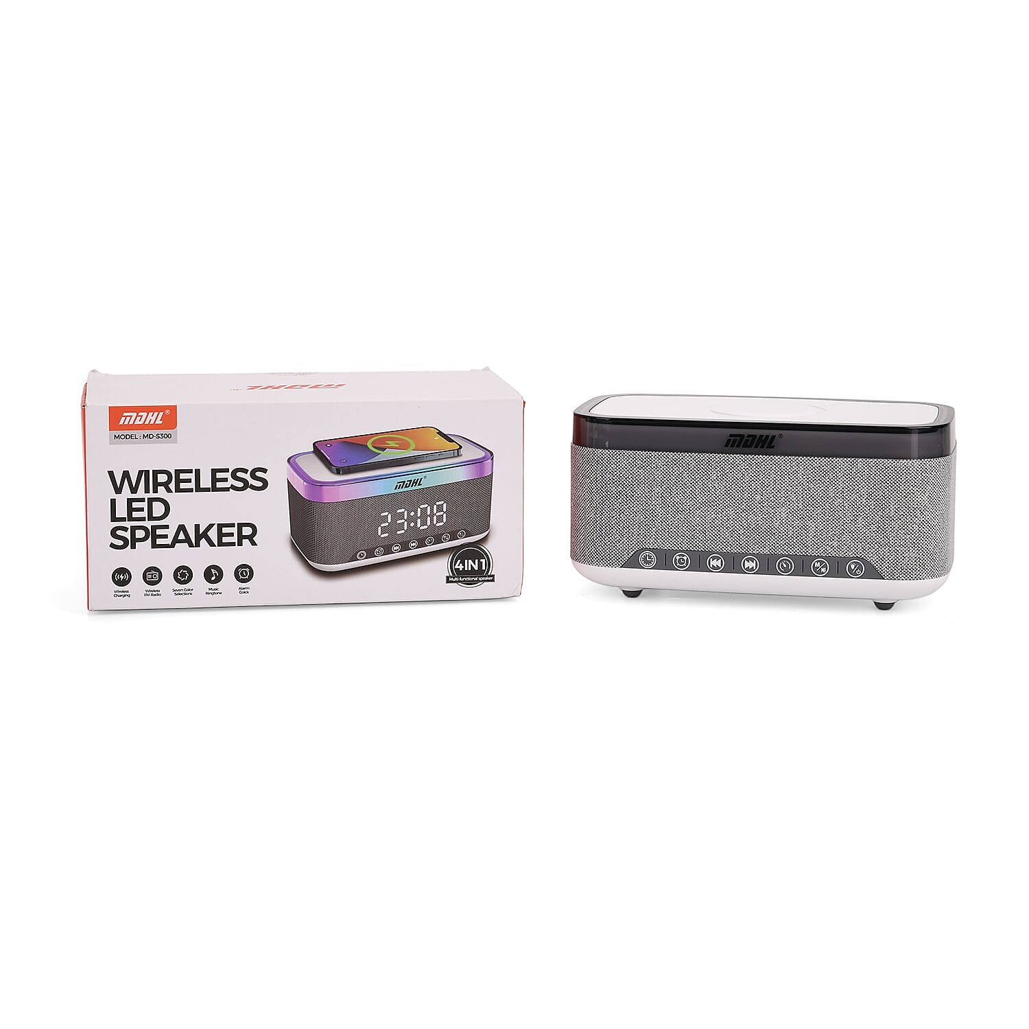 Wireless Charging Bluetooth Speaker with Alarm Clock & White Noise - White