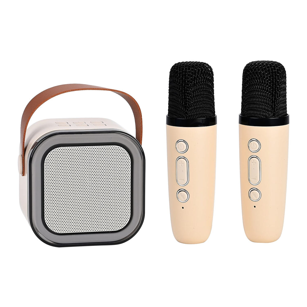 Mini Karaoke Speaker with 2 Wireless Microphones - RGB Color Changing Light - Cream