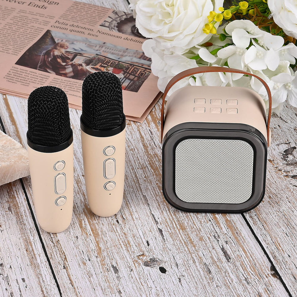 Mini Karaoke Speaker with 2 Wireless Microphones - RGB Color Changing Light - Cream