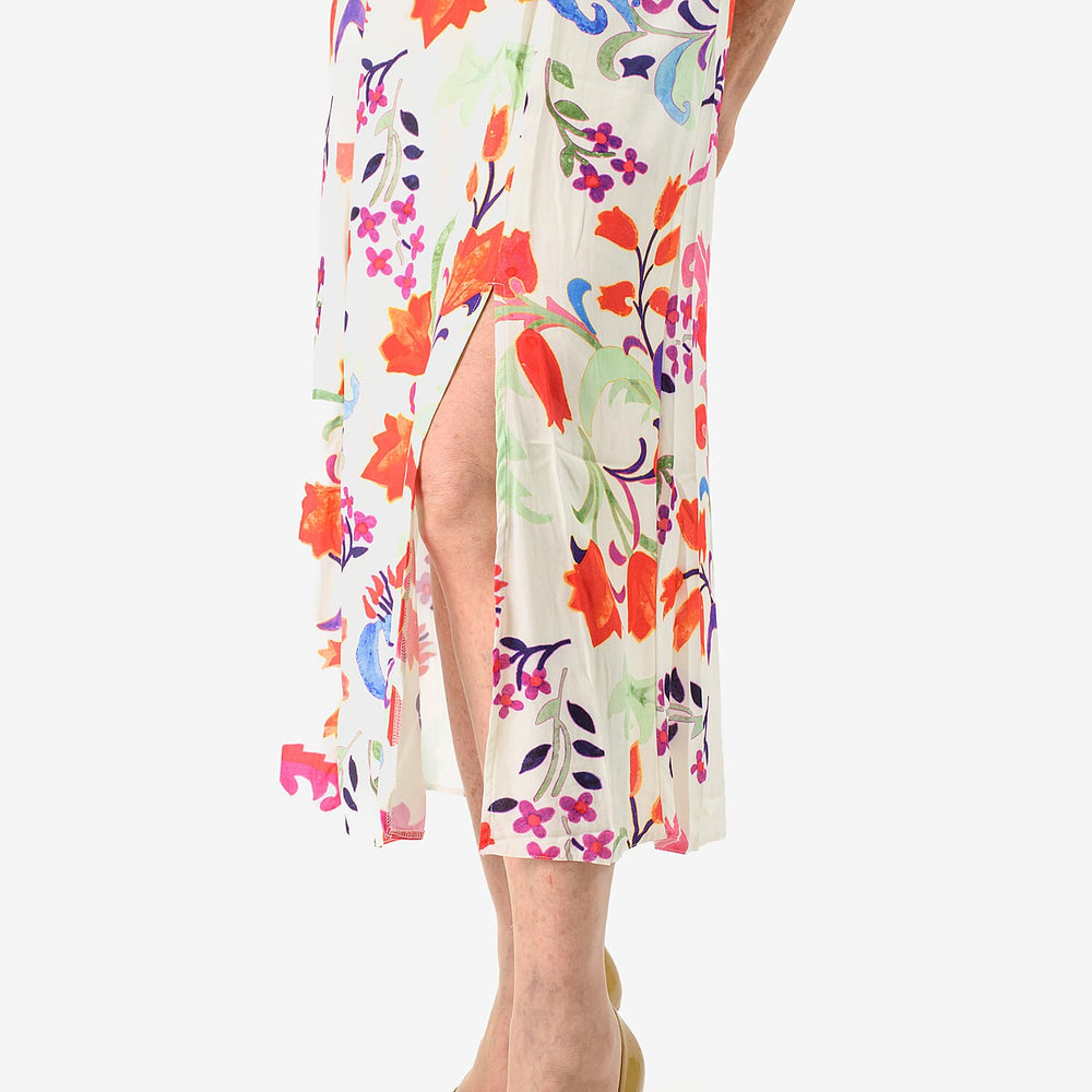 Close Out - Maria Kaneva - Boat Neck Abstract Floral Print Midi Dress (Size 20) - MultiColor
