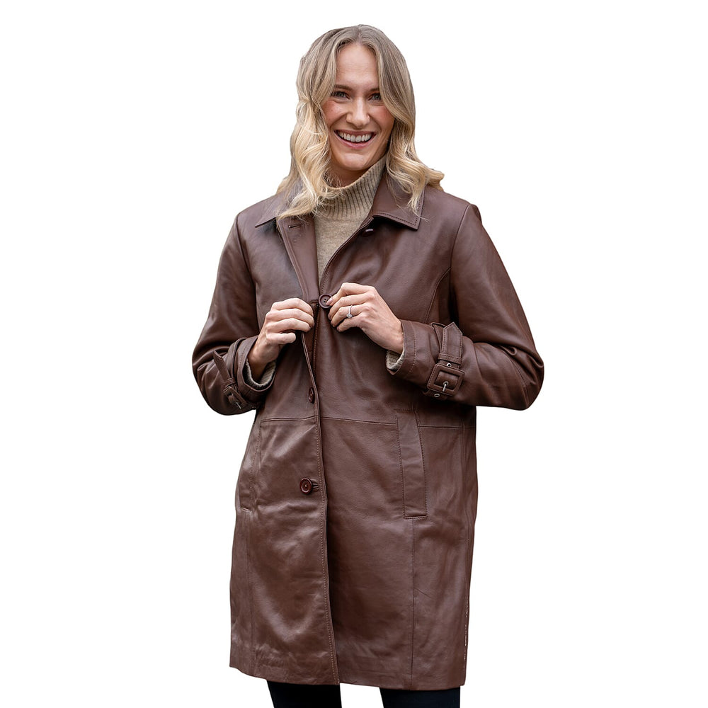 Bolongaro Trevor 100% Longline Leather Jacket (Size XXL, 22- 24) - Chocolate
