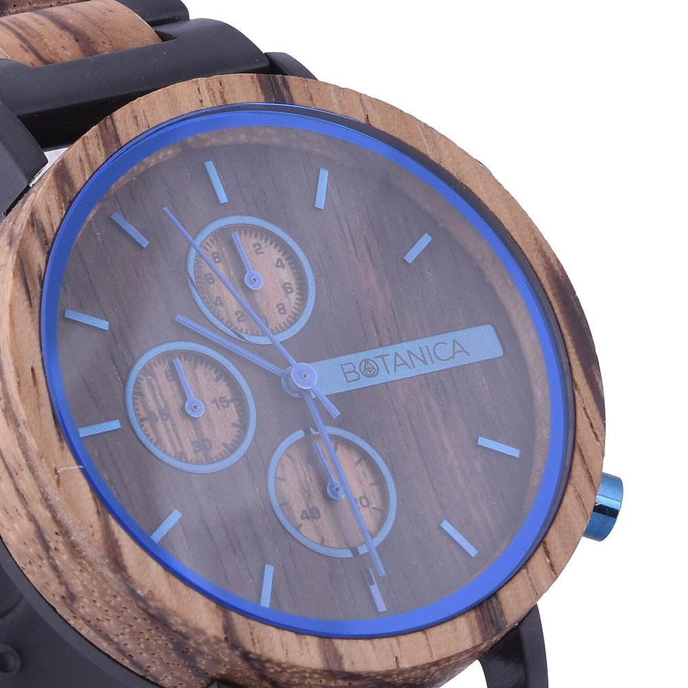 Botanica Dahlia Zebrano Wood Miyota Movement Watch - Black and Brown