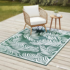 Botanical Style Green Rug with White Tropical Leaf Pattern Indoor-Outdoor Rug (Size 180x120cm)