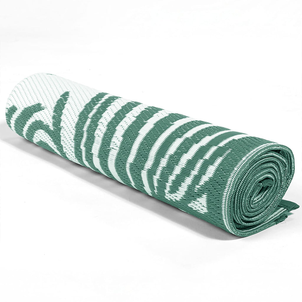 Botanical Style Green Rug with White Tropical Leaf Pattern Indoor-Outdoor Rug (Size 180x120cm)