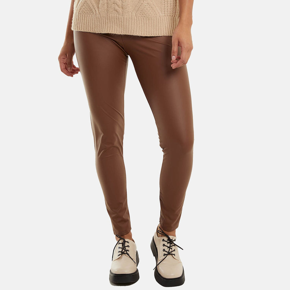Leather Look Elasticated Waistband Leggings (Size 16 to 18)  - Tan