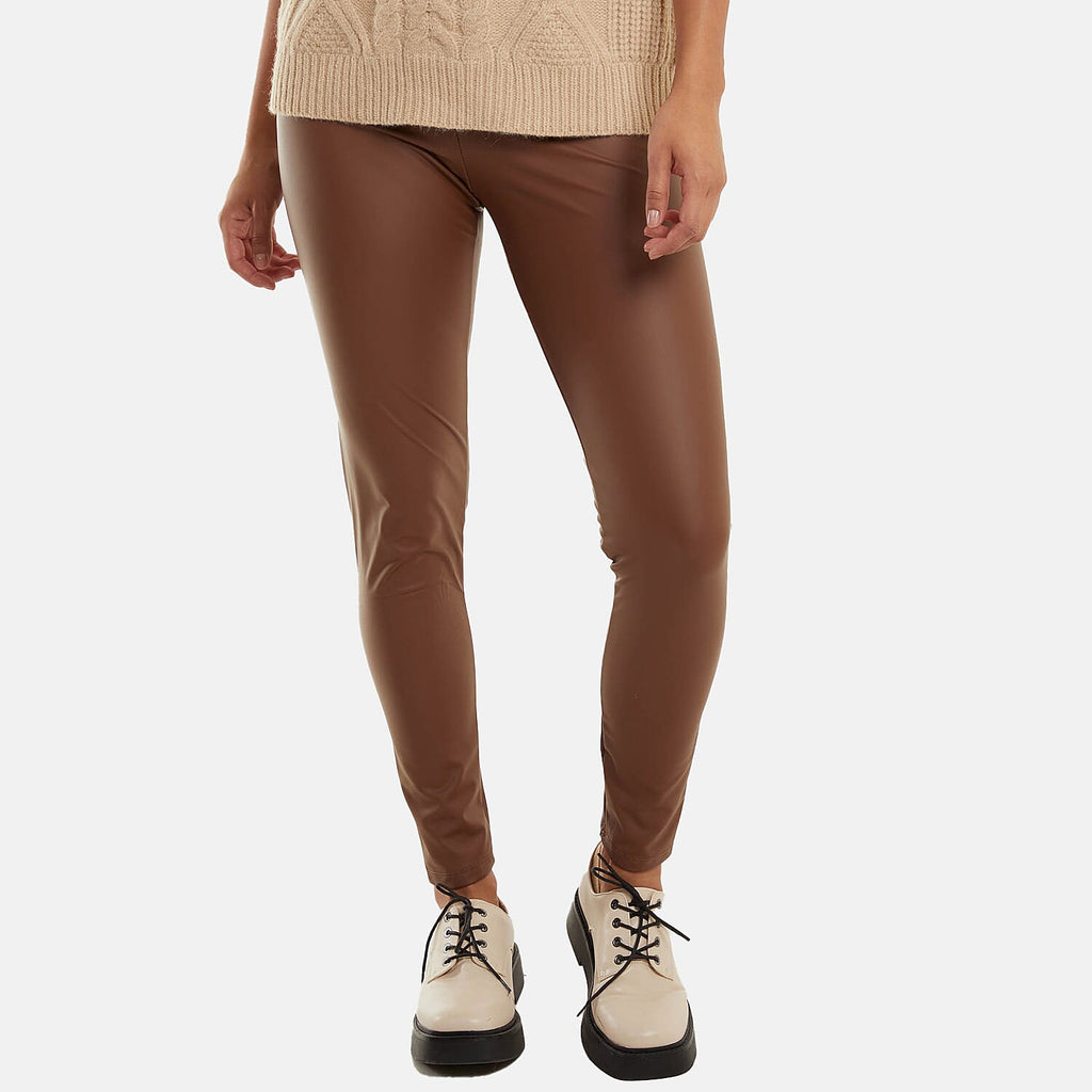 Leather Look Elasticated Waistband Leggings (Size 16 to 18)  - Tan
