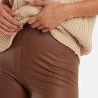 Leather Look Elasticated Waistband Leggings (Size 8 to 10)  - Tan