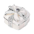 Bowknot Rhinestone Bejewelled Square Trinket Box (Size 6.4x6.5x3.8 cm) - White