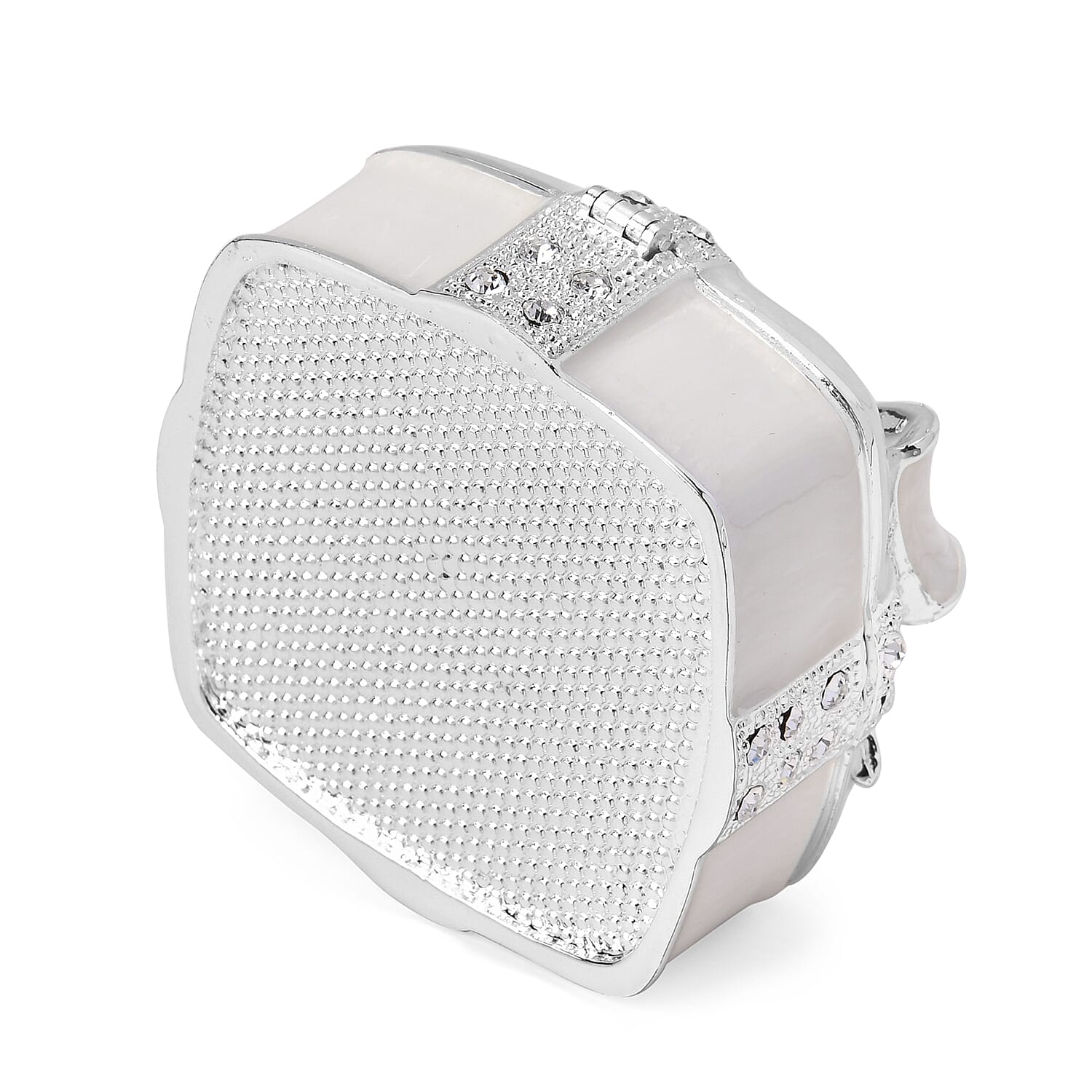 Bowknot Rhinestone Bejewelled Square Trinket Box (Size 6.4x6.5x3.8 cm) - White