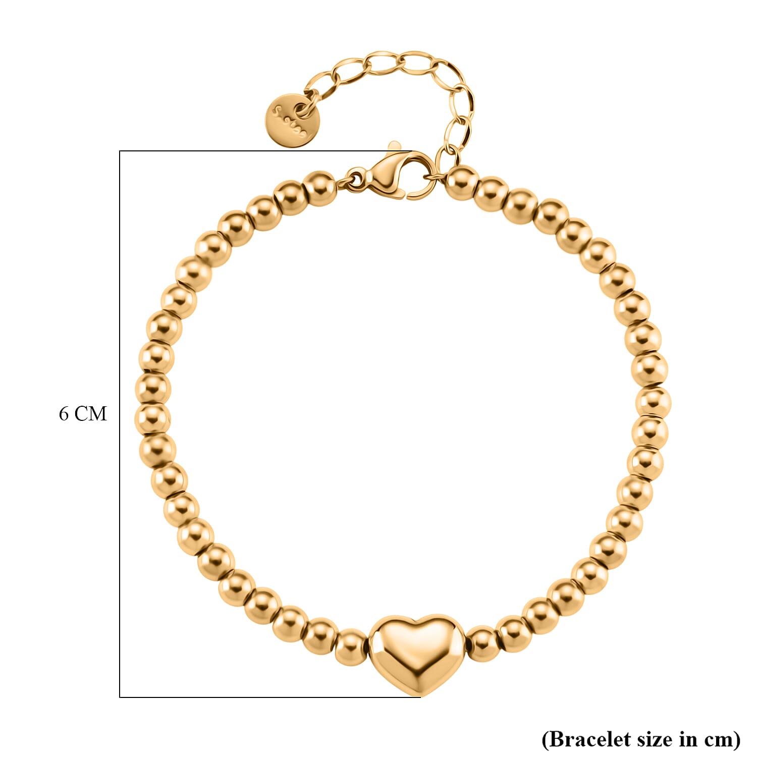 Designer Closeout Heart Bracelet (Size - 7.5 with Ext) in Yellow Gold Tone