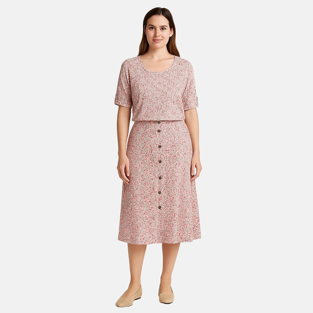 Anamor Ditsy Mock Knitted Button Skirt with Lining (Size - M) - Pink