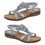 Jo - Joe Naples Cross Over Floral Embellishment Slight Wedge Sanda (Size 5) - Blue