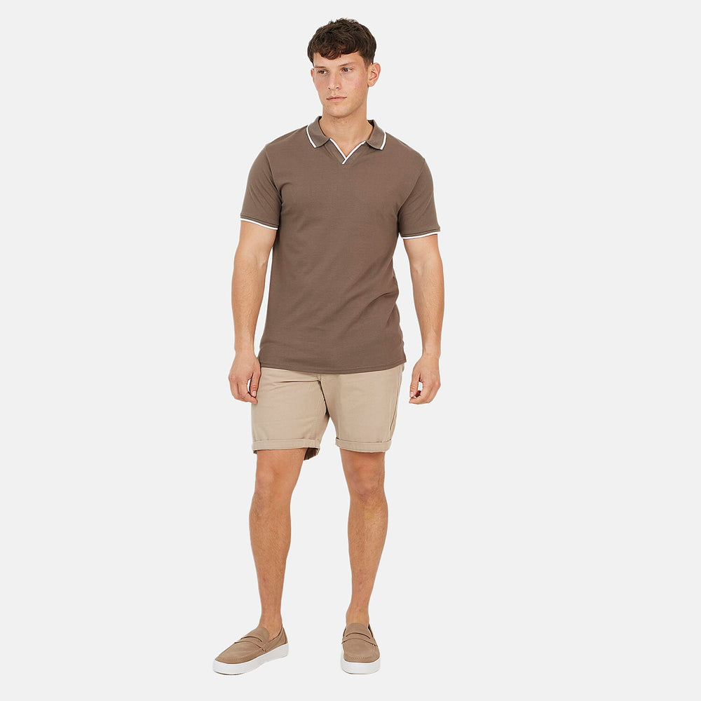 Brave Soul Mens Cotton Open Collar Polo T-Shirt (Size L) - Taupe