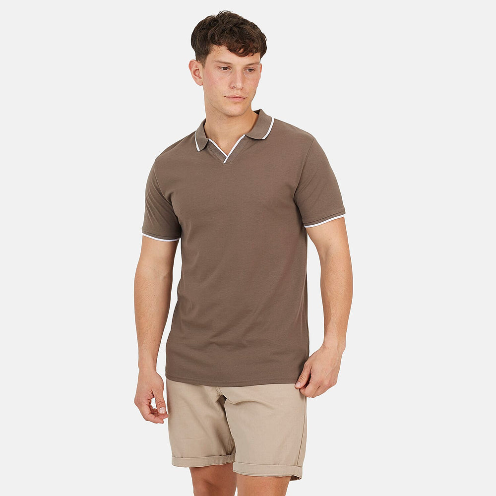 Brave Soul Mens Cotton Open Collar Polo T-Shirt (Size S) - Taupe