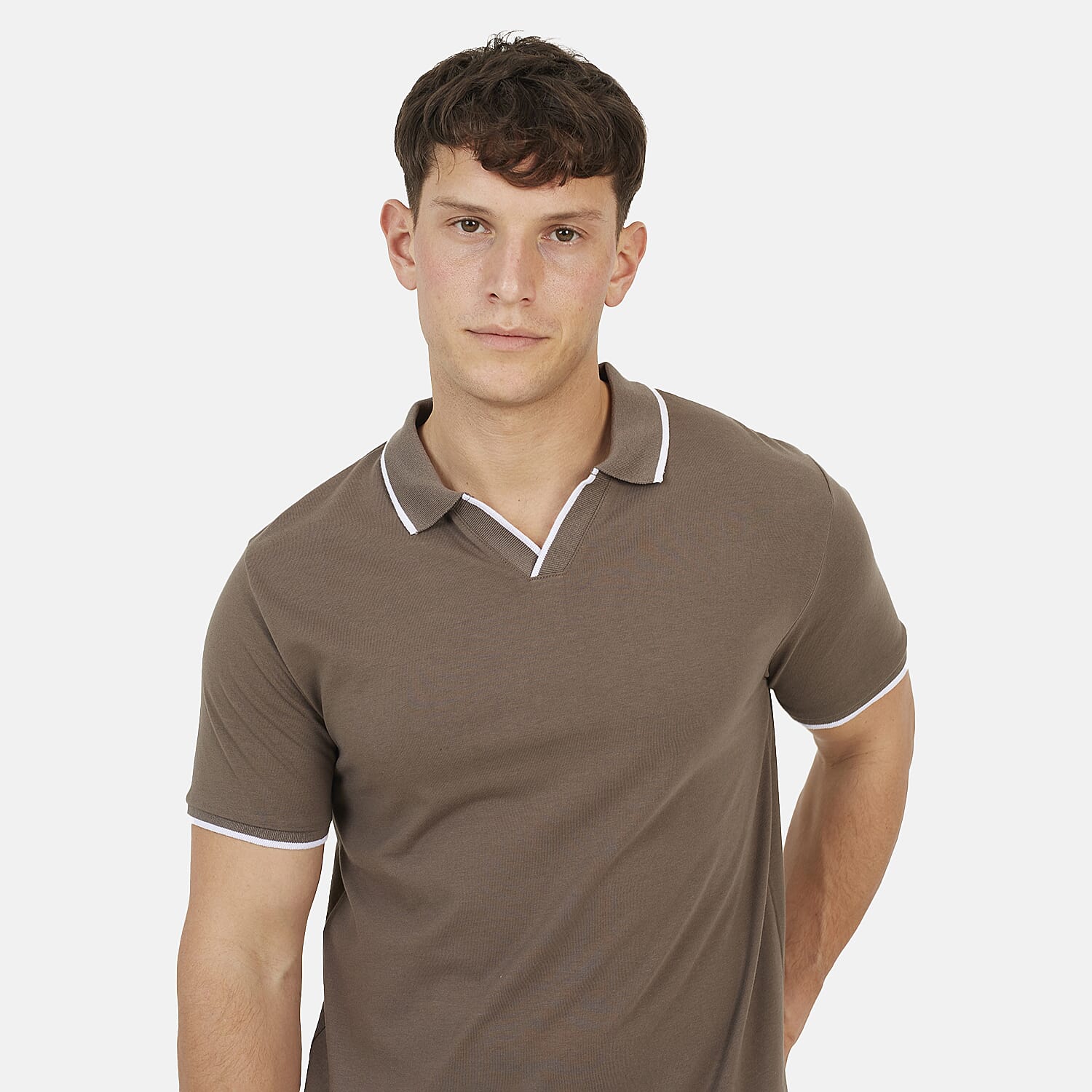 Brave Soul Mens Cotton Open Collar Polo T-Shirt (Size S) - Taupe