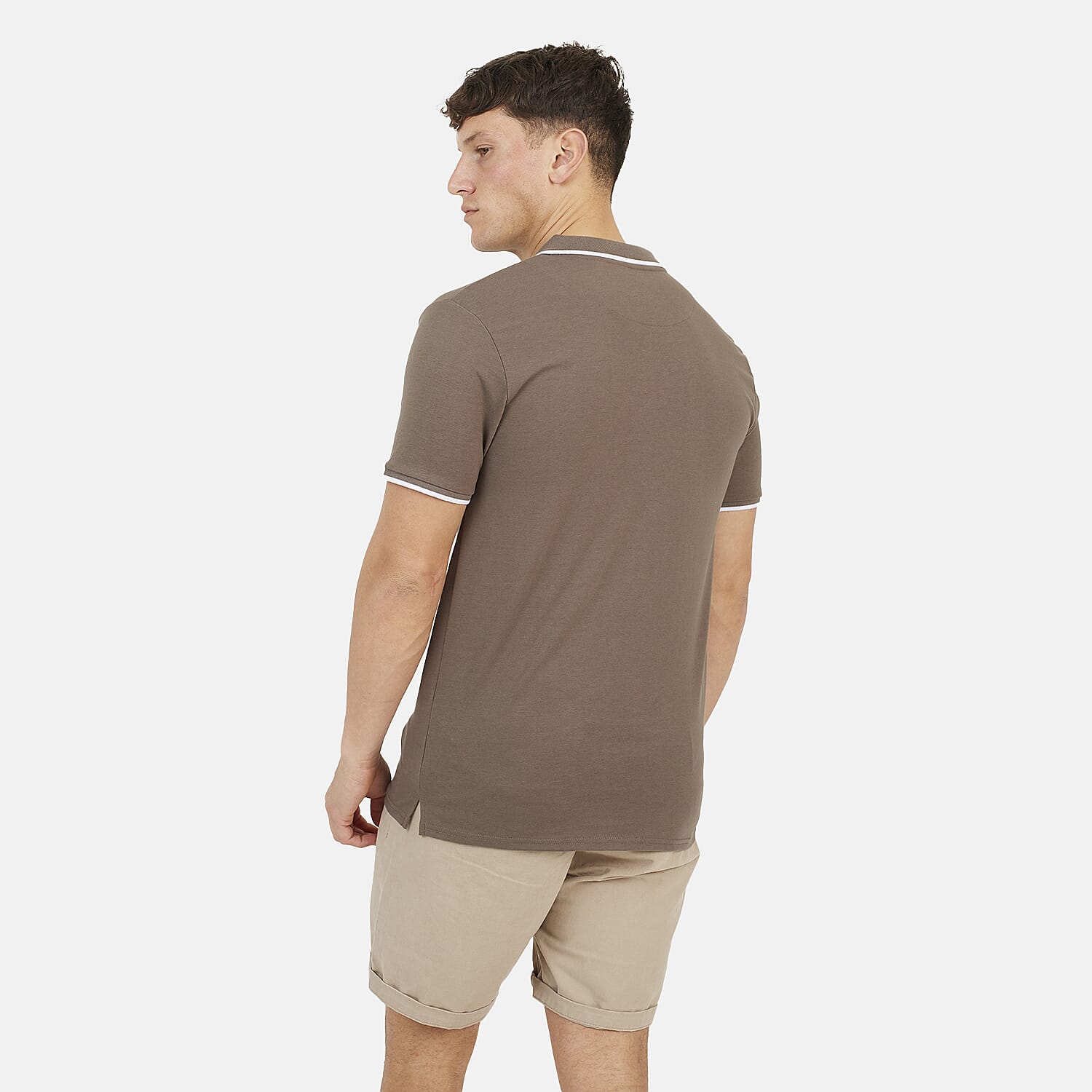 Brave Soul Mens Cotton Open Collar Polo T-Shirt (Size S) - Taupe