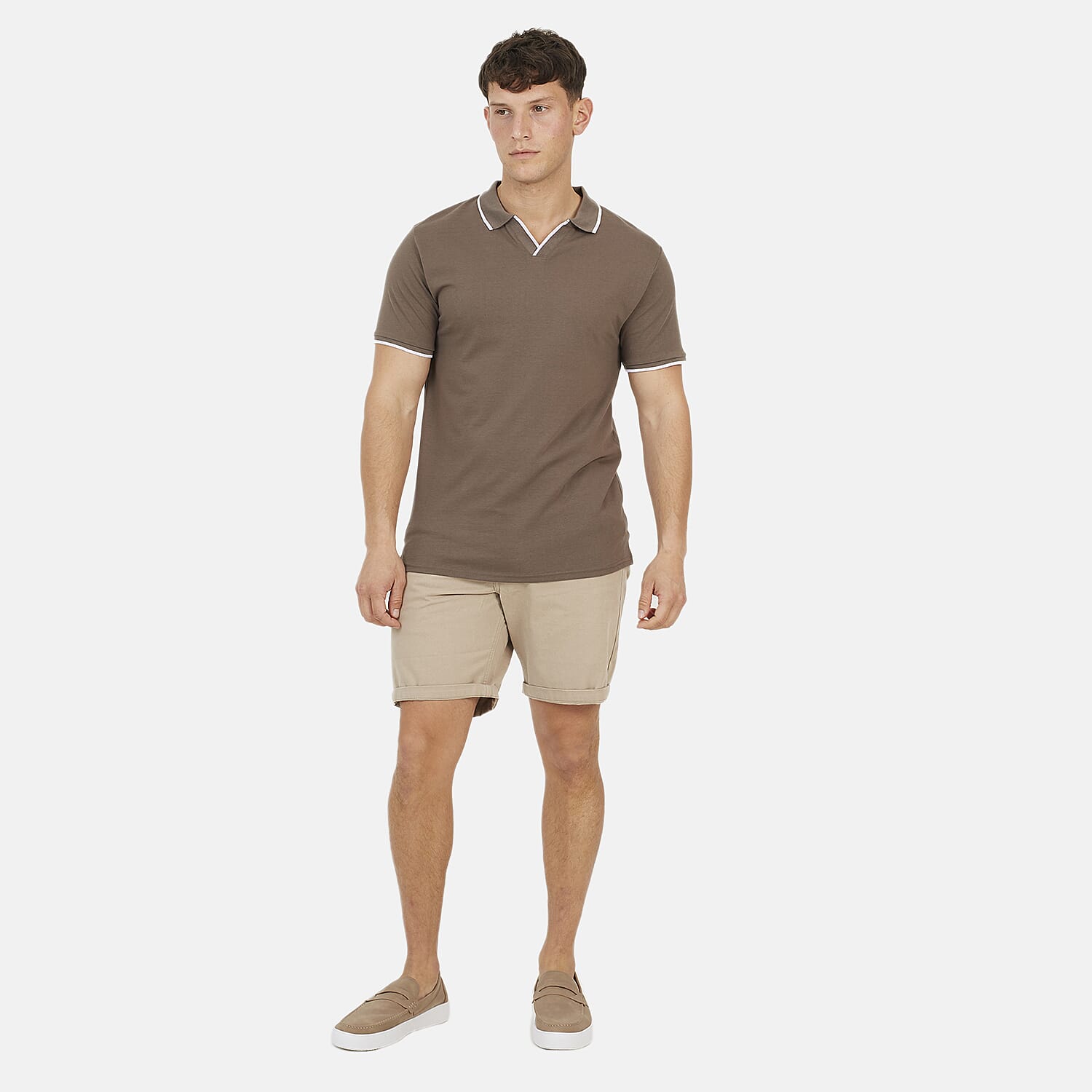 Brave Soul Mens Cotton Open Collar Polo T-Shirt (Size S) - Taupe