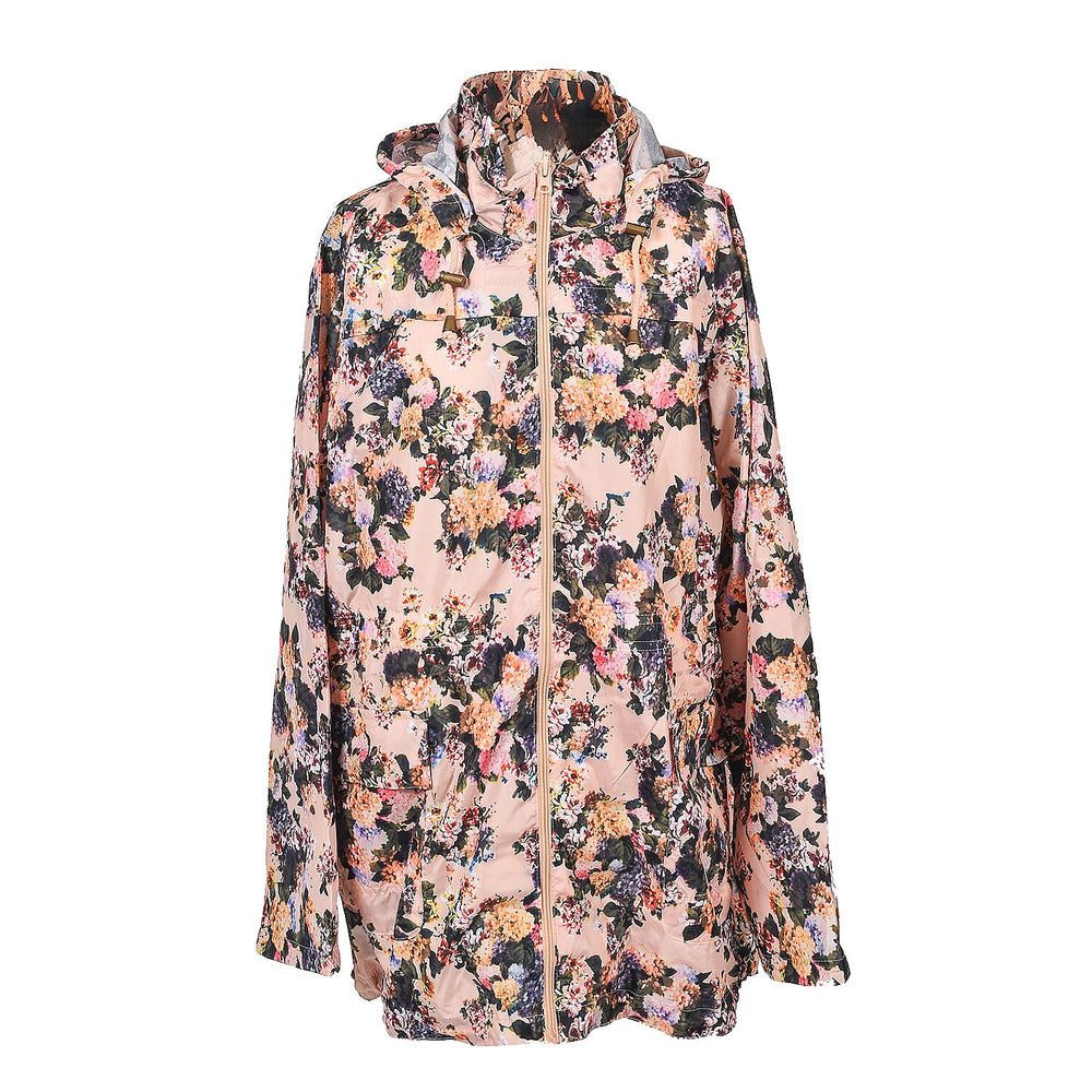 Brave Soul Floral Pattern Water Resistant Hooded Rain Jackets (Size 18) - Light Pink