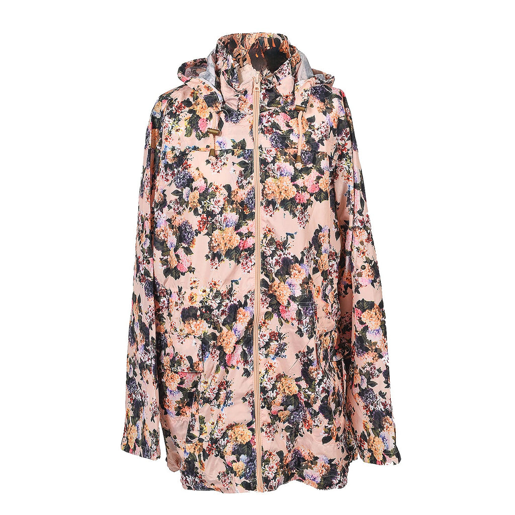 Brave Soul Floral Pattern Water Resistant Hooded Rain Jackets (Size 18) - Light Pink