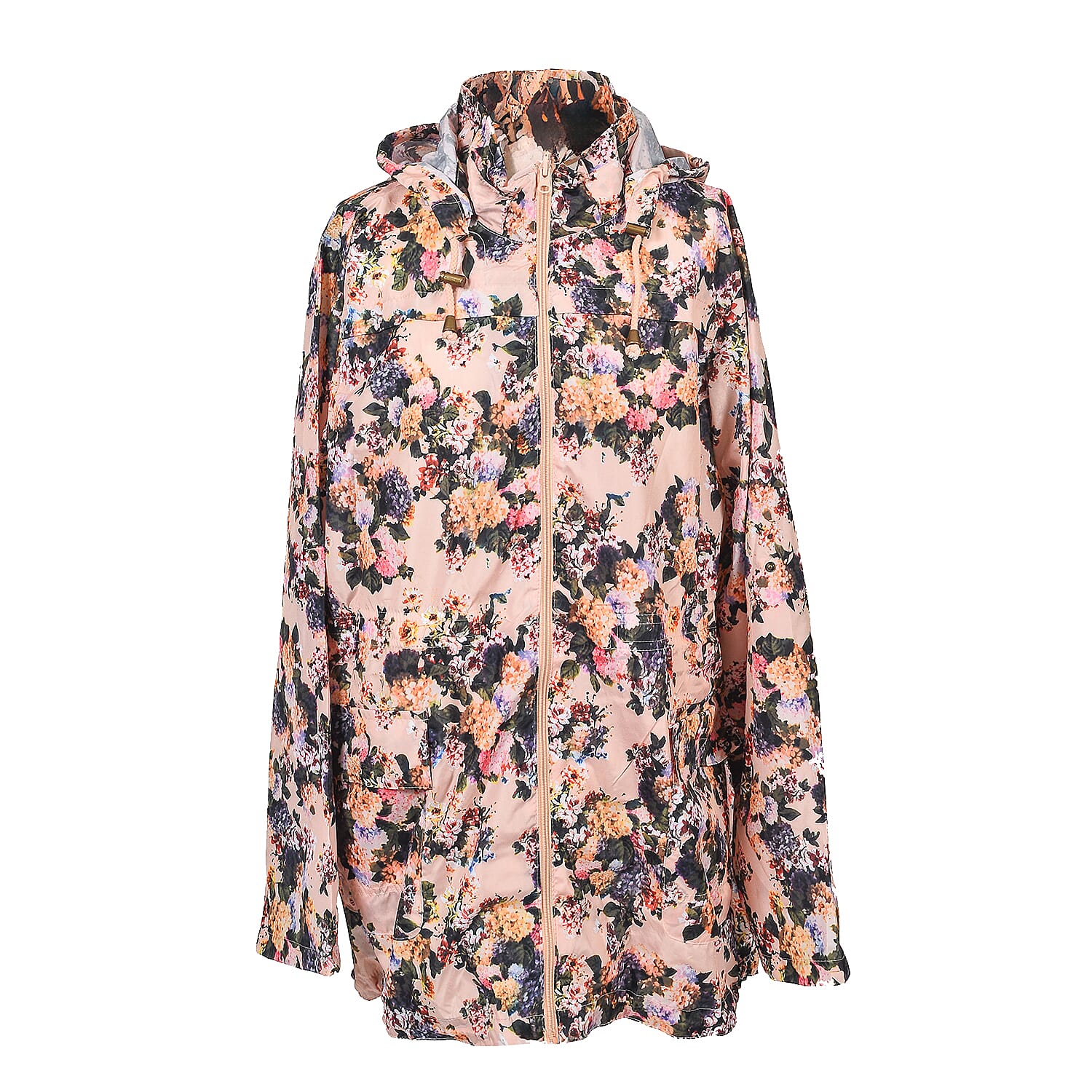 Brave Soul Floral Pattern Water Resistant Hooded Rain Jackets (Size 18) - Light Pink