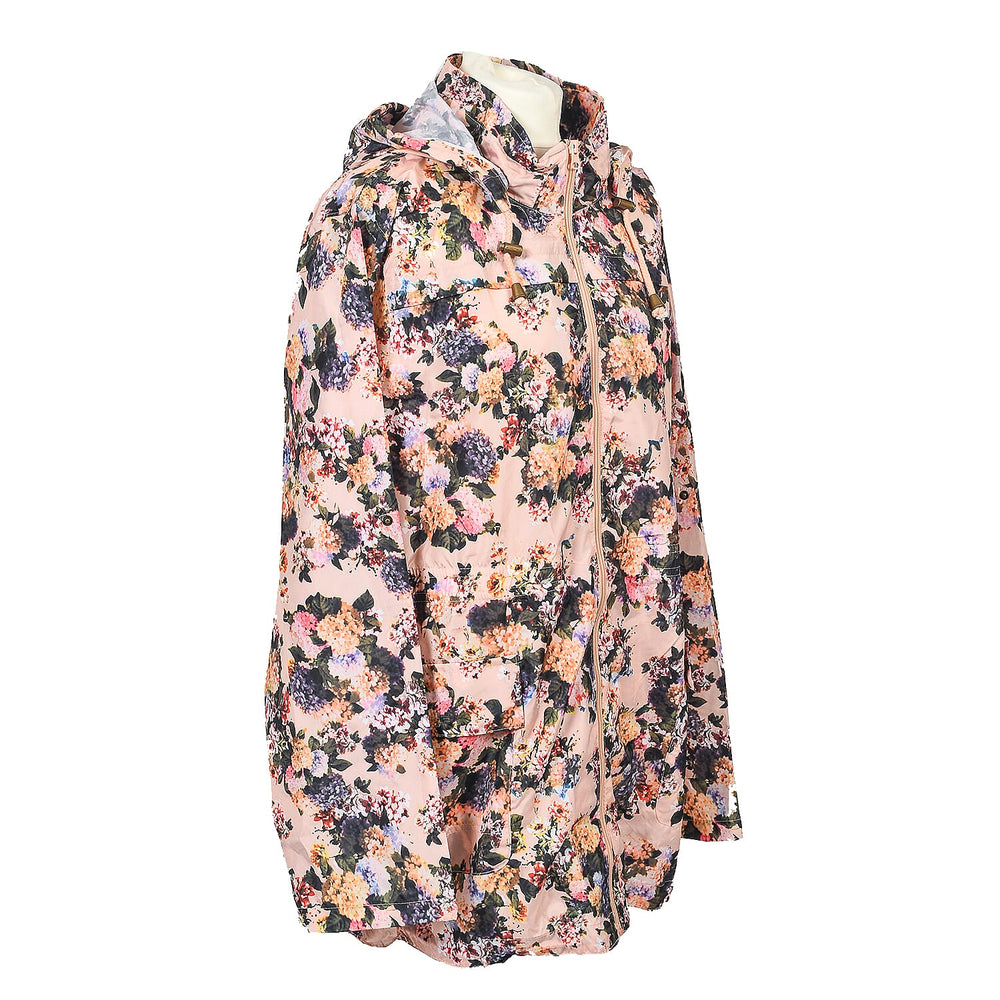 Brave Soul Floral Pattern Water Resistant Hooded Rain Jackets (Size 18) - Light Pink