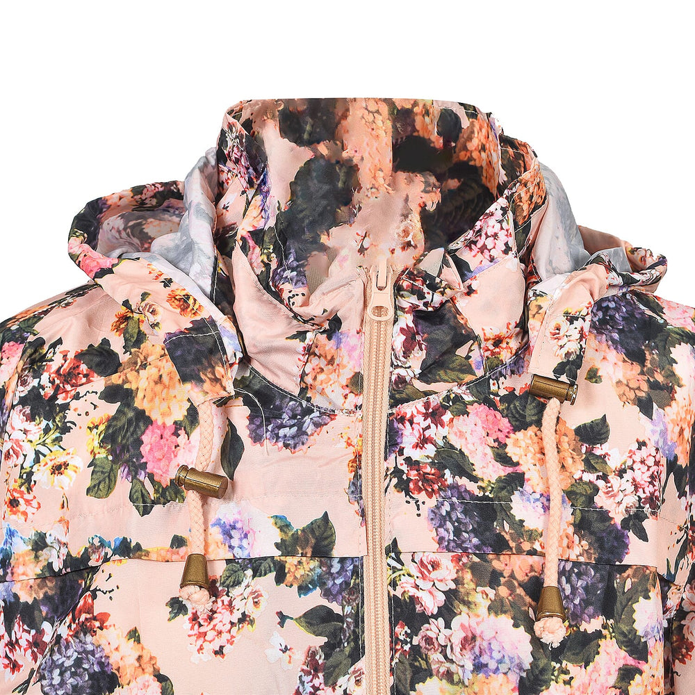 Brave Soul Floral Pattern Water Resistant Hooded Rain Jackets (Size 18) - Light Pink