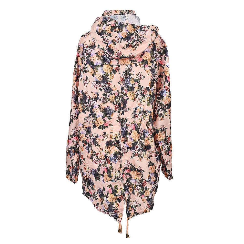Brave Soul Floral Pattern Water Resistant Hooded Rain Jackets (Size 18) - Light Pink