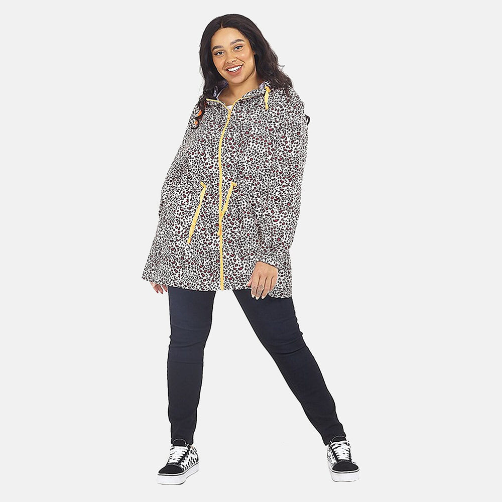Brave Soul Leopard Pattern Water Resistant Hooded Rain Jackets (Size 18) - Red and Black