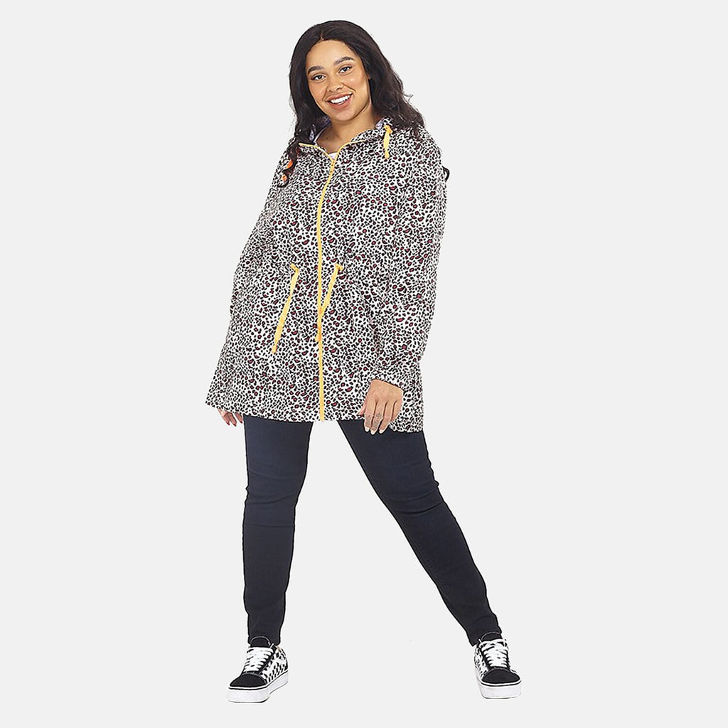 Brave Soul Leopard Pattern Water Resistant Hooded Rain Jackets (Size 18) - Red and Black
