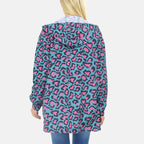Brave Soul Leopard Pattern Water Resistant Hooded Rain Jackets (Size 18) - Teal with Pink and Black