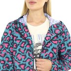 Brave Soul Leopard Pattern Water Resistant Hooded Rain Jackets (Size 18) - Teal with Pink and Black