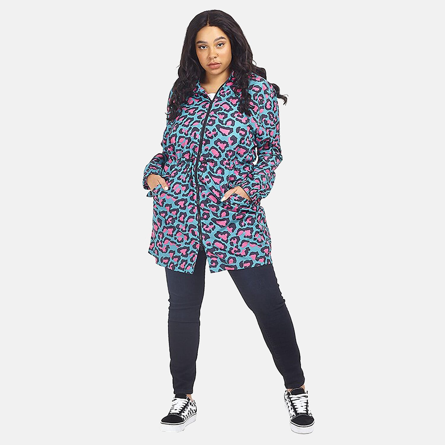 Leopard Pattern Water Resistant Hooded Rain Mac Pink Yellow