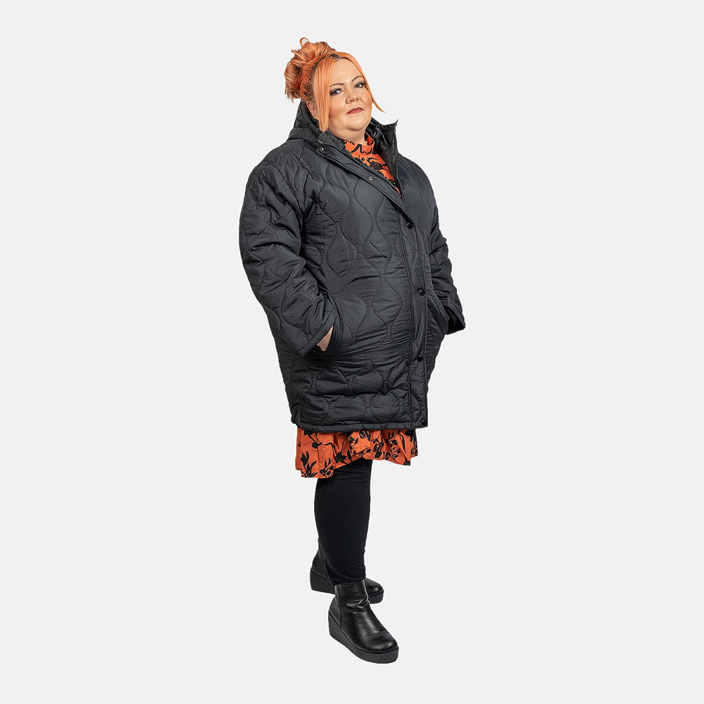 Brave Soul Long Onion Quilted Coat (Size 20) - Black