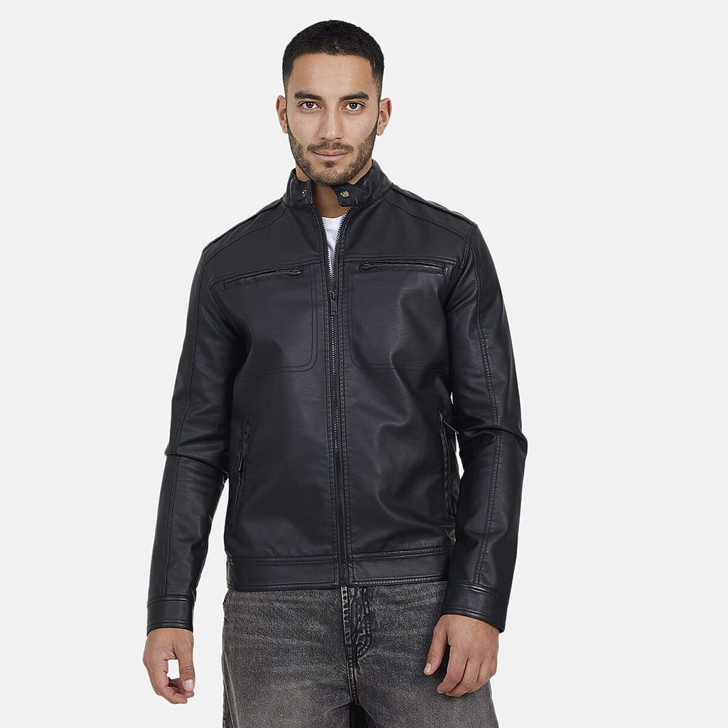 Brave Soul Unisex Leatherette Collar Tab Jacket (Size S) - Black