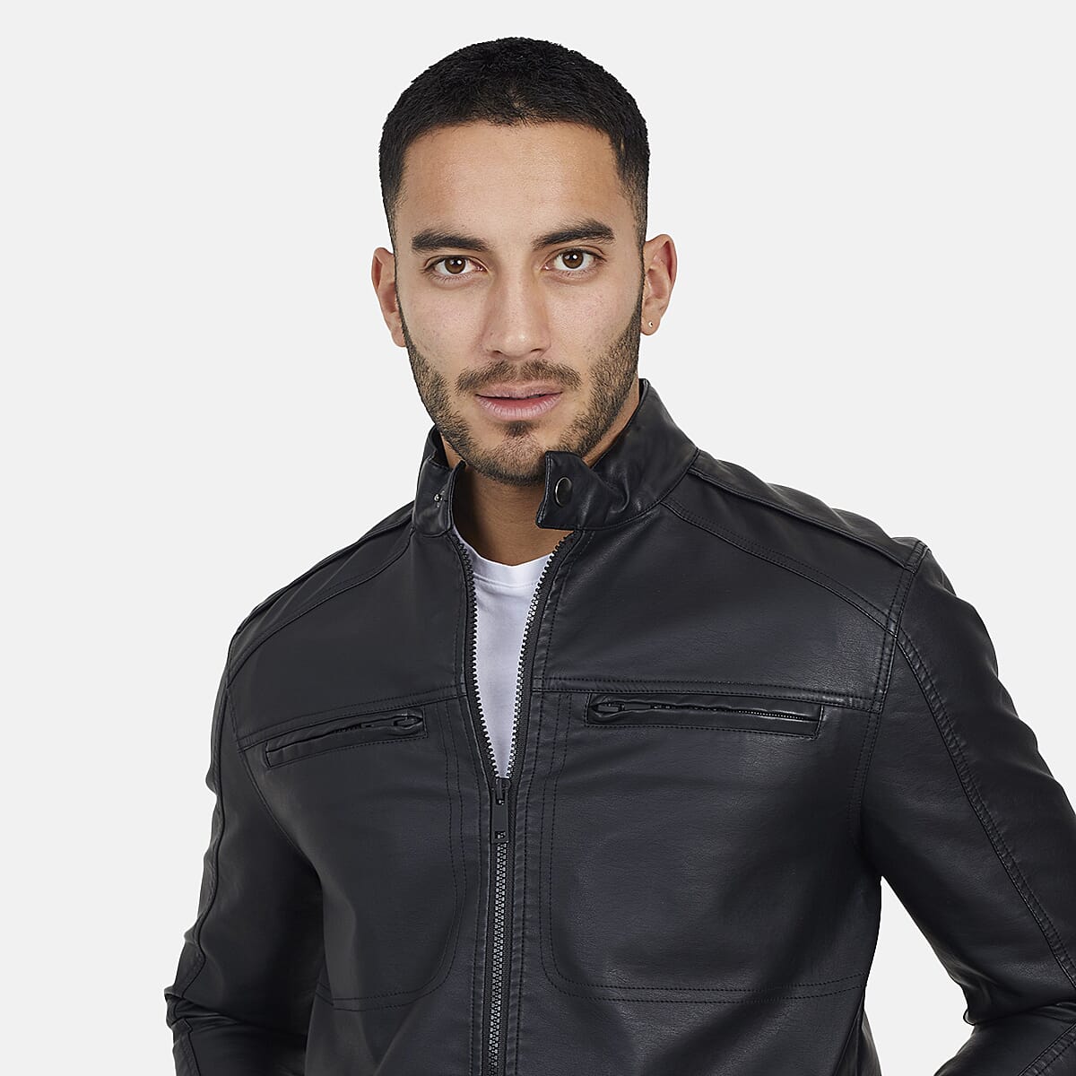 Brave Soul Unisex Leatherette Collar Tab Jacket (Size S) - Black
