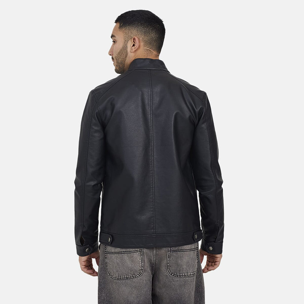 Brave Soul Unisex Leatherette Collar Tab Jacket (Size S) - Black