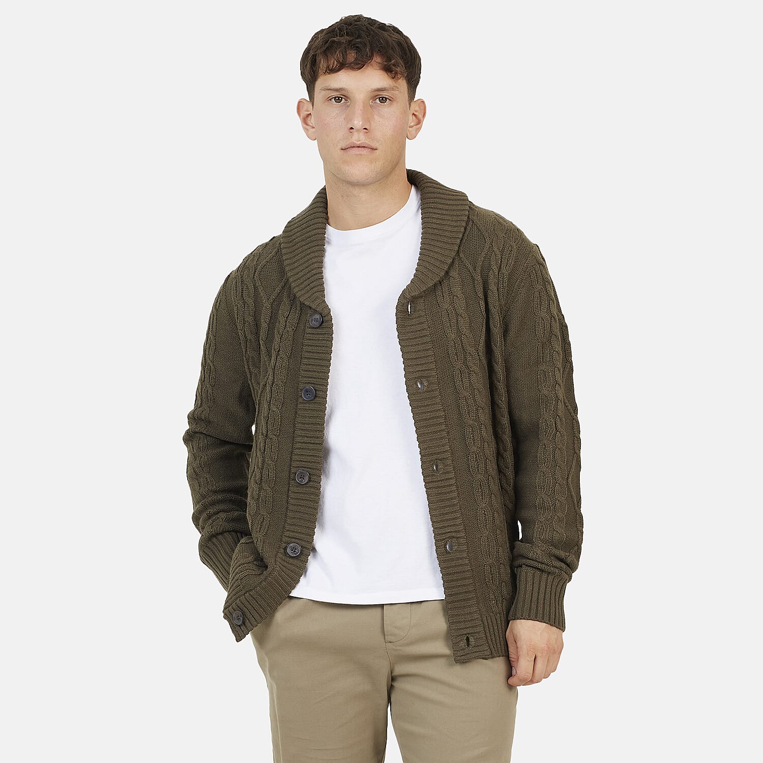 Brave Soul Mens Shawl Neck Cardigan (Size - M) - Khaki
