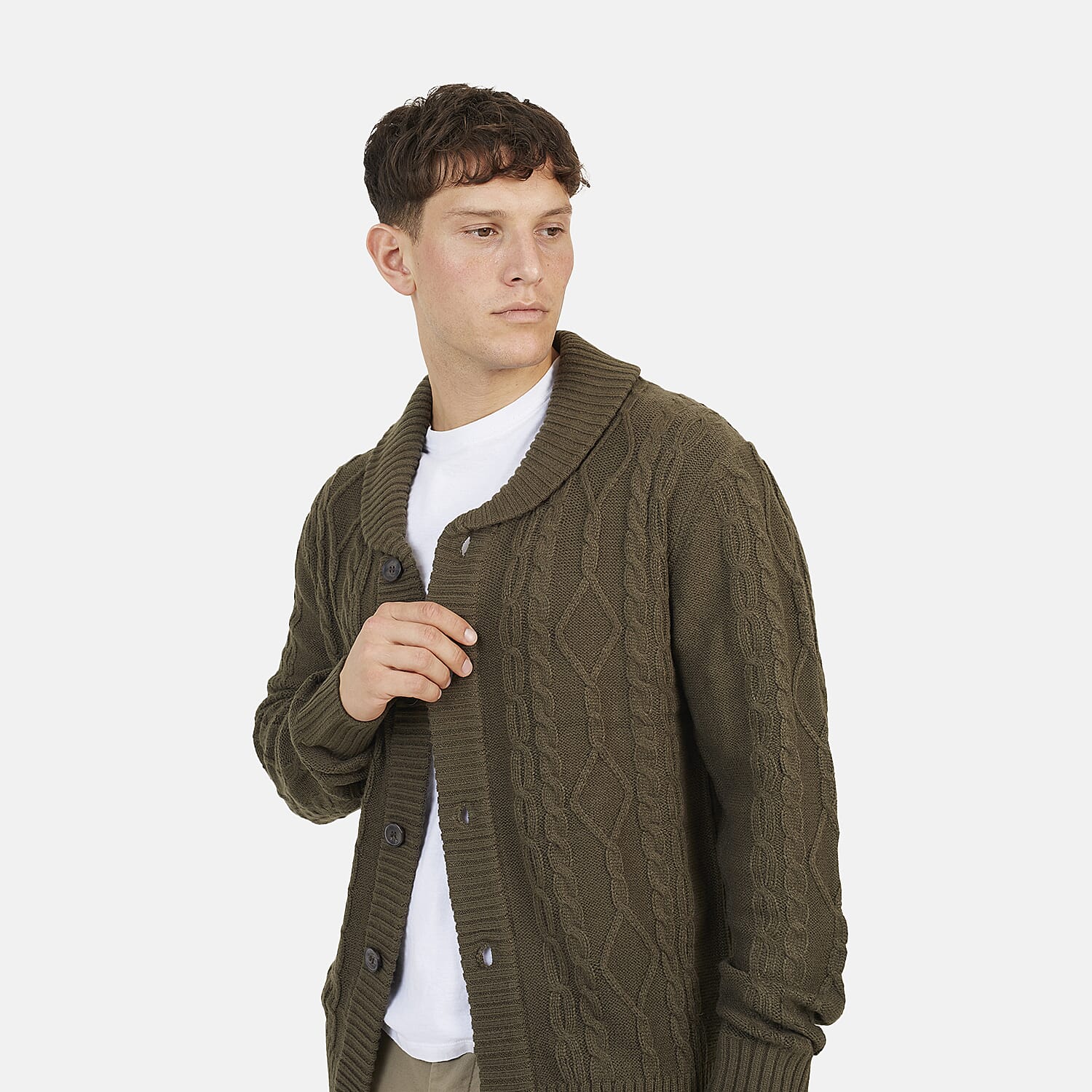 Brave Soul Mens Shawl Neck Cardigan (Size - M) - Khaki